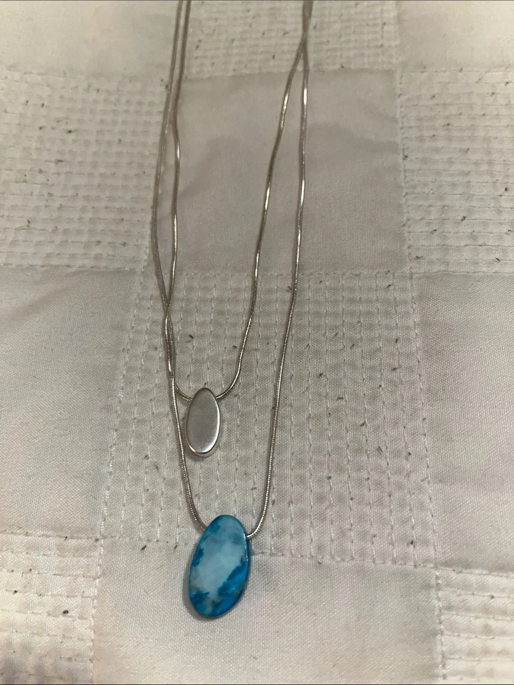 Lucky Brand Silver-Tone Layered Necklace with turquoise Marbled silver Pendant